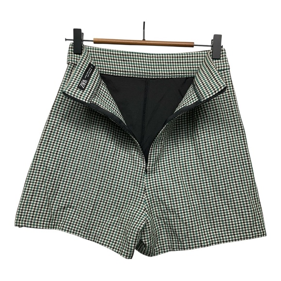 ZARA High Waisted gingham Plaid Mini Skort Size XS Green-Black blogger favorite - Picture 3 of 7